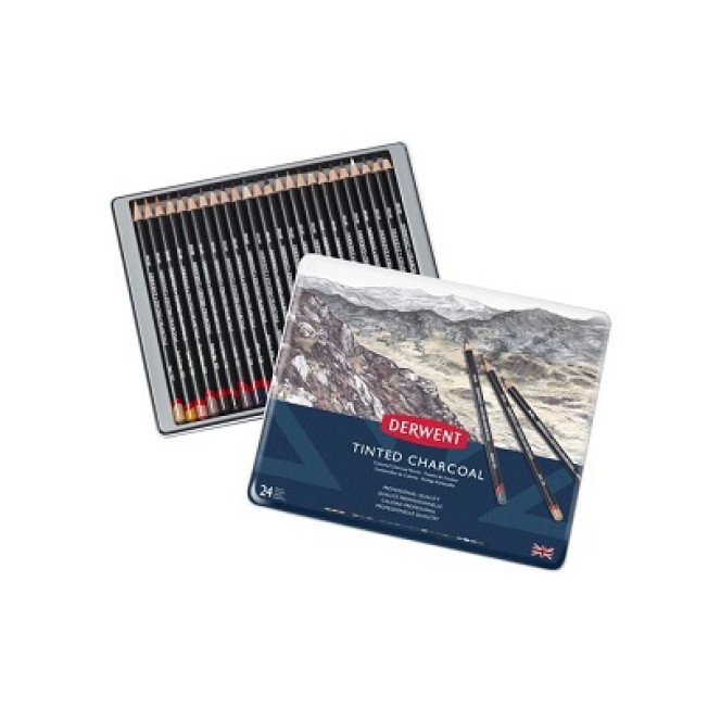 Набор цветных угольных карандашей Derwent "Tinted Charcoal" 24шт в мет.уп.
